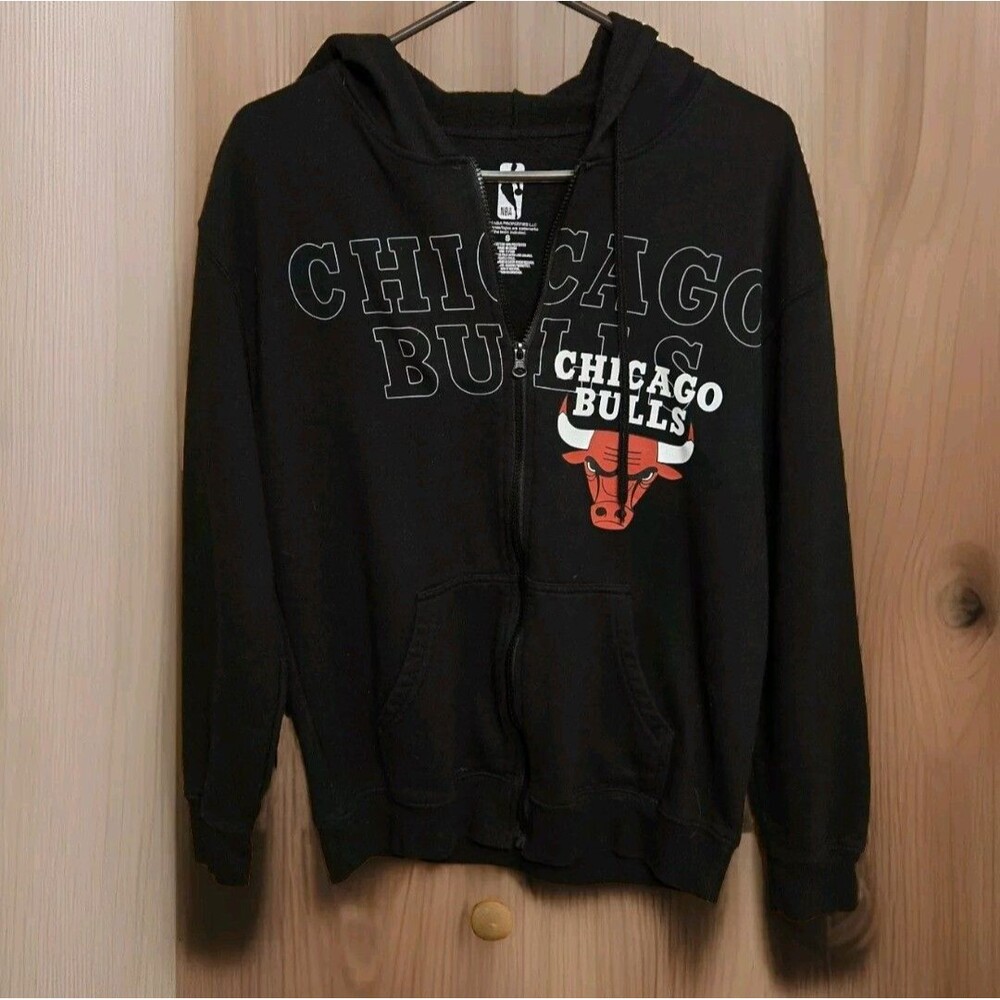 Men's Chicago Bulls Hoodie Sweatshirt Full-Zip Soft Long-Sleeve Black Small